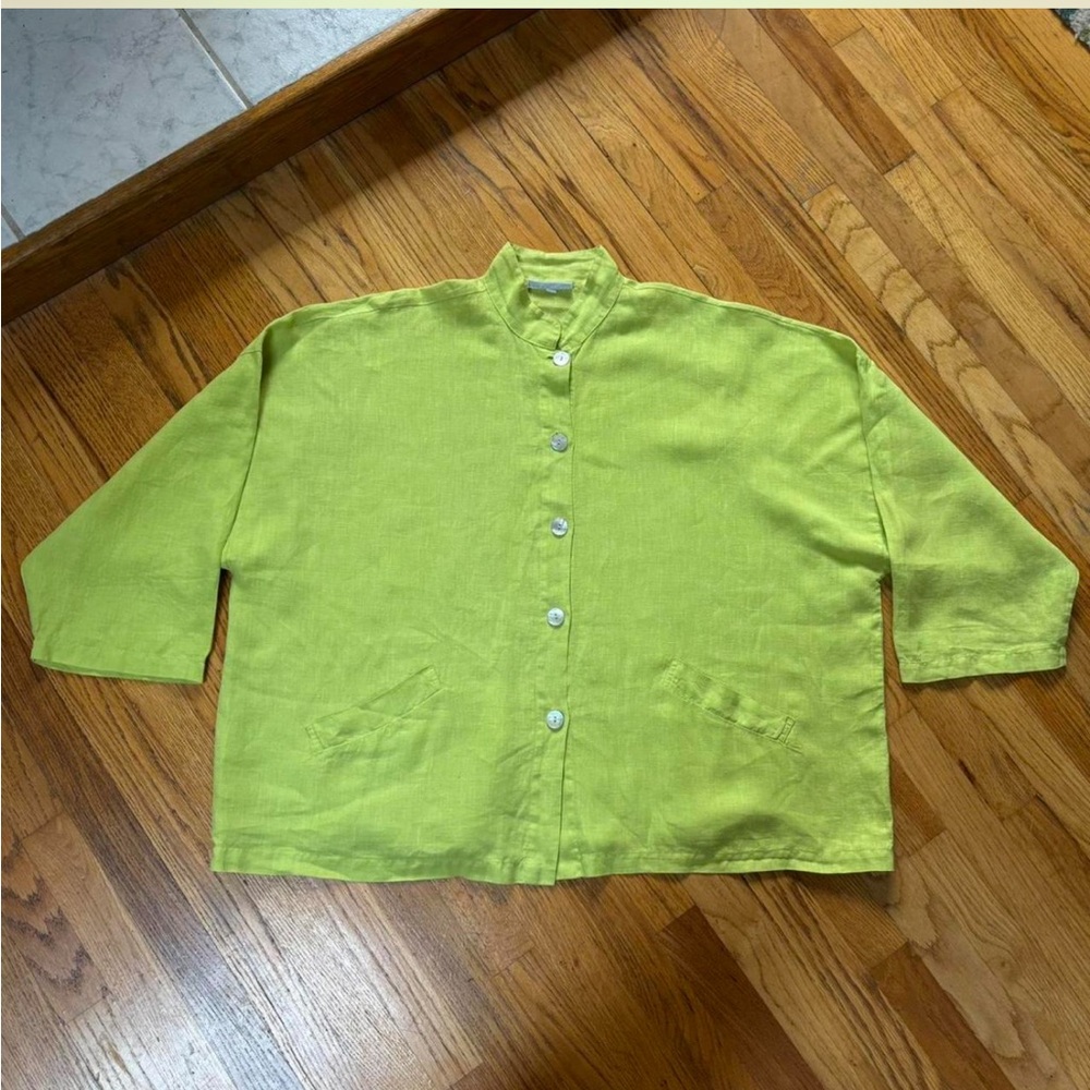 Lime Green Bryn Walker Button-Front Linen Jacket size large